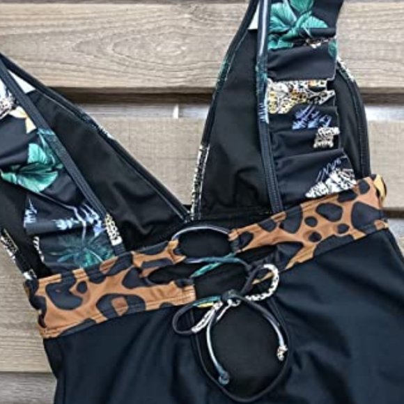 SPORLIKE One Piece V-Neck Ruffle Bathing Suit  🐅  NEW WITH TAG! - Picture 7 of 12
